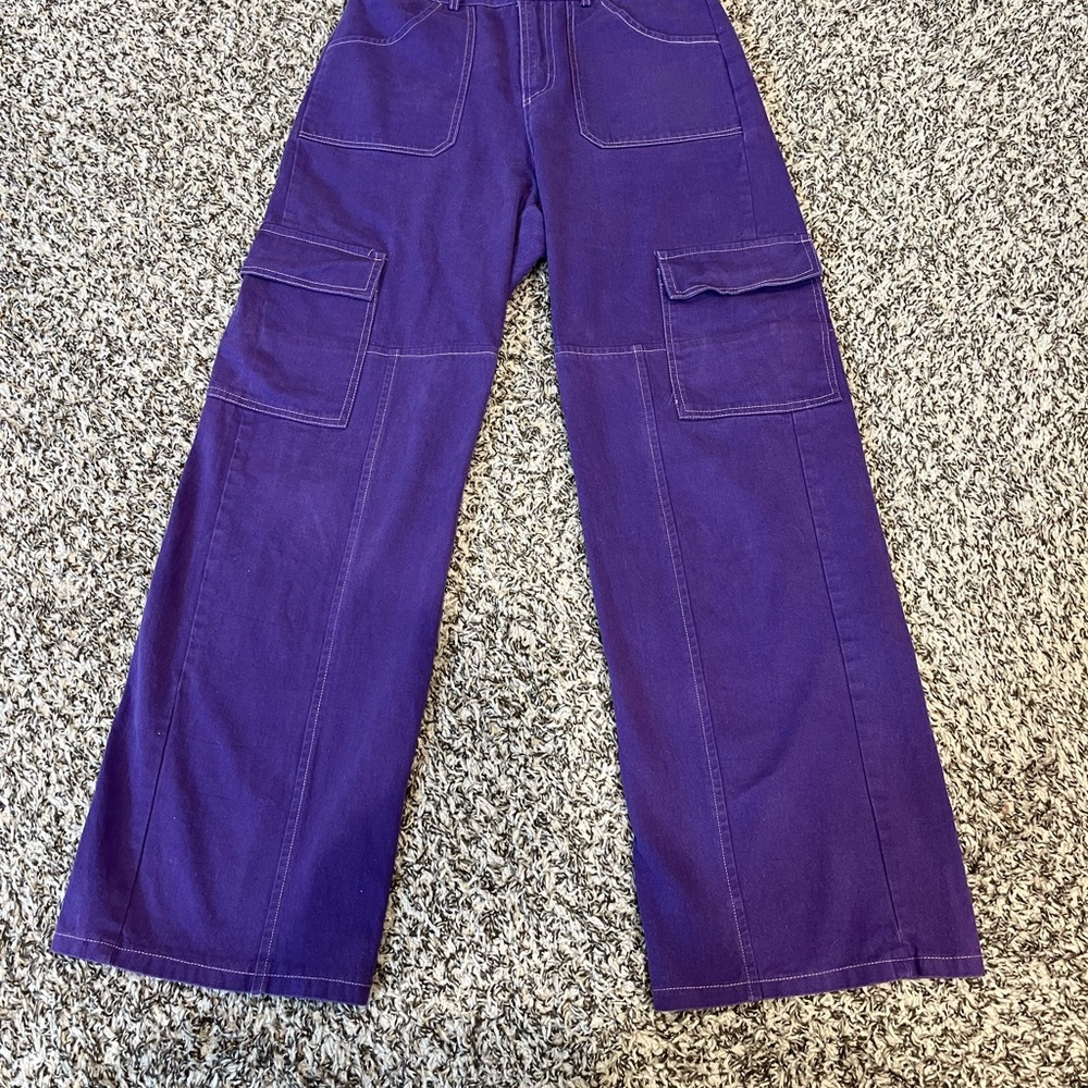 Purple Wide Leg Cargo Pants